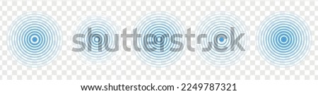 Blue radar icons. Signal concentric circles. Sonar sound waves. Sound radar. Vector illustration isolated on white background