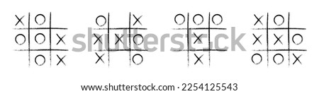 Tic tac toe game competition set. noughts and crosses black grunge brush in Hand draw. Graphic vector illustrations isolated