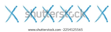 Blue X sign doodle of hand draw style. Graffiti mark,typography paint brush. Isolated vector illustration