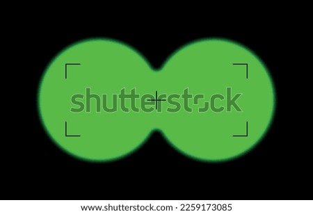Binoculars viewfinder green for night. Telescope view. Binoculars spy view. Telescope aim sight, periscope lens view. Vector isolated illustration