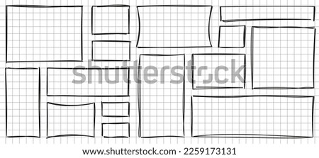 Line stamps boxes set. Square and rectangle grunge stroke frames. Rectangle outline border collections.Vector illustration isolated on white background.