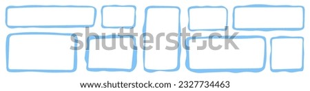 Rectangle blue borderline. square shape outline on hand drawing style.Flat vector isolated illustration