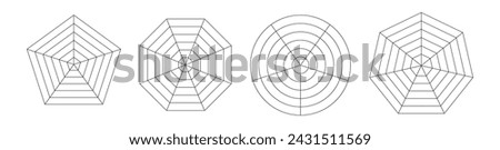 Spider chart infographic featuring a web like diagram pentagon or hexagon outline. visualizing data in radar graphs. Flat vector illustration isolated on white background.