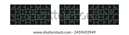 puzzle 16 ,24 and 32 pieces game template set. Jigsaw picture texture collection. Flat vector illustration isolated on white background.