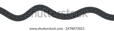 Wavy road with winding curves and horizontal path. Top view of race track and highway. Flat vector illustration isolated on white background.