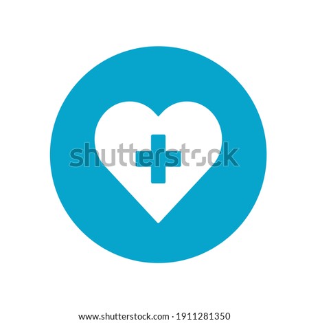 
Heart icon or logo with a white medical cross in a blue circle.
Healthcare, and medicine. Vector illustration