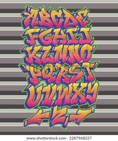 New quick piece graffiti alphabet, in warm tones and background with bars   texture.