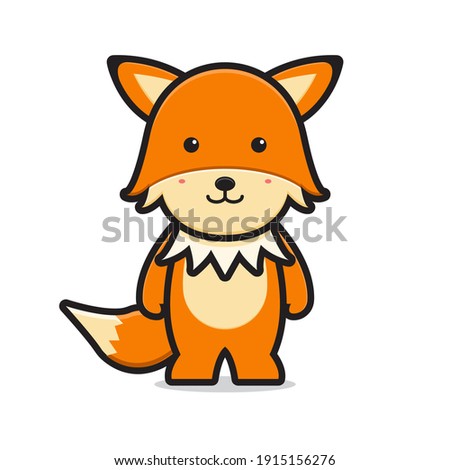 Cute fox mascot character cartoon vector icon illustration. World animal icon concept isolated vector. Flat cartoon style