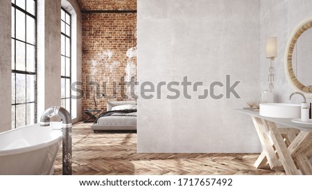 Loft apartment, industrial style ,3d render