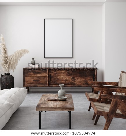 Mockup poster frame in minimalist modern interior background, 3d render