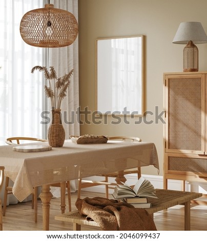 Mock up frame in cozy dining room interior background, 3d render