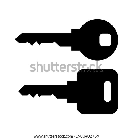 Old black key silhouette set isolated on white background