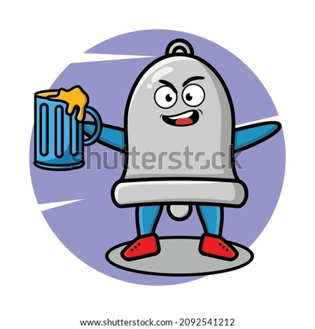 Bell cartoon mascot character with beer glass and cute stylish design for t-shirt, sticker, logo elements