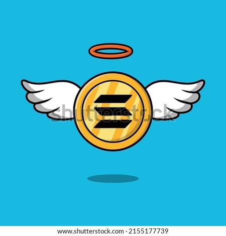 Winged gold solana coins vector illustration isolated background