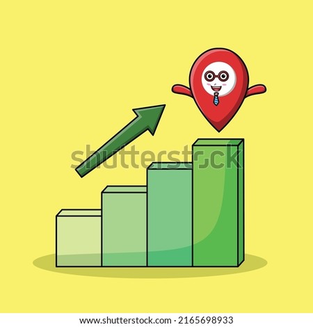 Pin location cute businessman mascot character with a deflation chart cartoon style design