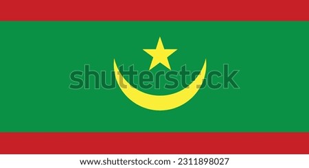 Mauritania national flag. Islamic Republic of Mauritania vector illustration symbol.