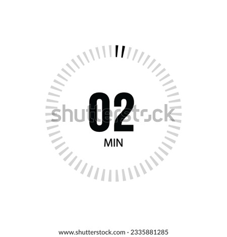 2 Minute timer clock. 2 min stopwatch icon countdown time digital stop chronometer.