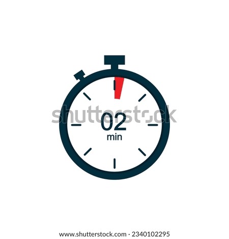 2 minutes, 2 min stopwatch vector icon. Stopwatch icon in flat style on a white background. Vector.