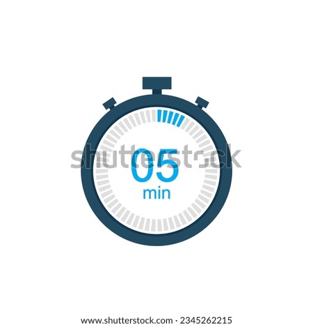 5 minutes countdown timer or digital counter timer clock vector icon. 5 min Stopwatch vector icon, digital timer