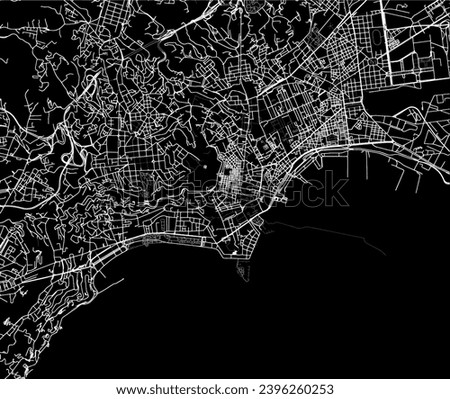 vector road map of the city of Napoli Centro in Italy with white roads on a black background.