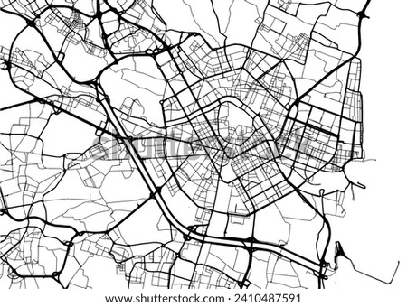 Vector city map of Valencia in Spain with black roads isolated on a white background.