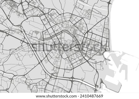 Vector city map of Valencia in Spain with black roads isolated on a grey background.