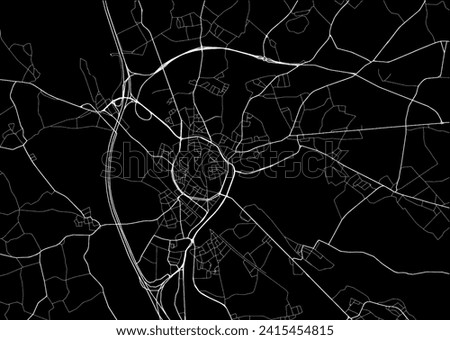 Vector city map of Mechelen in Belgium with white roads isolated on a black background.