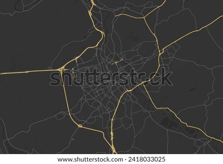 Vector city map of Nancy in the France with yellow roads isolated on a brown background.