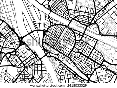 Vector city map of Mannheim Zentrum in the Germany with black roads isolated on a white background.