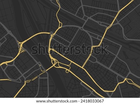 Vector city map of Mannheim Zentrum in the Germany with yellow roads isolated on a brown background.