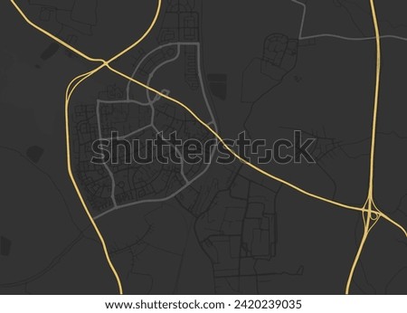 Vector city map of Kiryat Gat in Israel with yellow roads isolated on a brown background.