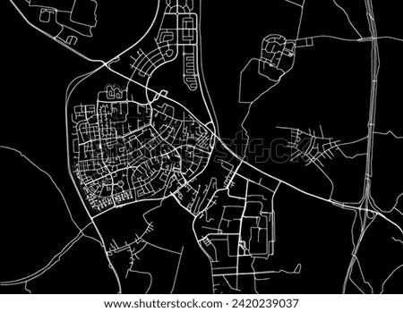 Vector city map of Kiryat Gat in Israel with white roads isolated on a black background.