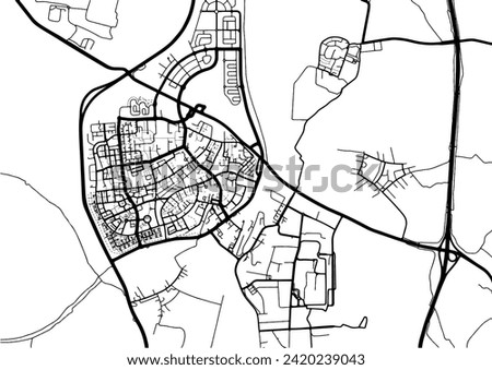 Vector city map of Kiryat Gat in Israel with black roads isolated on a white background.