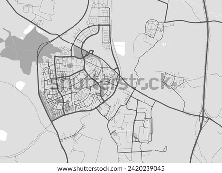 Vector city map of Kiryat Gat in Israel with black roads isolated on a grey background.