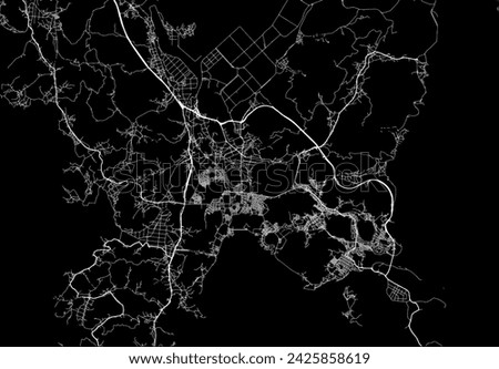 Vector city map of Yeosu in the South Korea with white roads isolated on a black background.