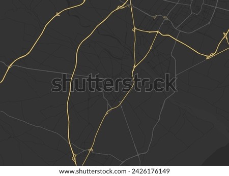 Vector city map of Villarreal in Spain with yellow roads isolated on a brown background.