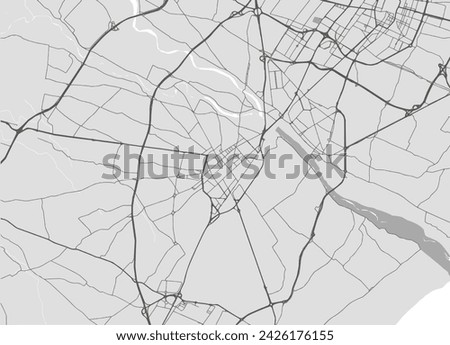 Vector city map of Villarreal in Spain with black roads isolated on a grey background.