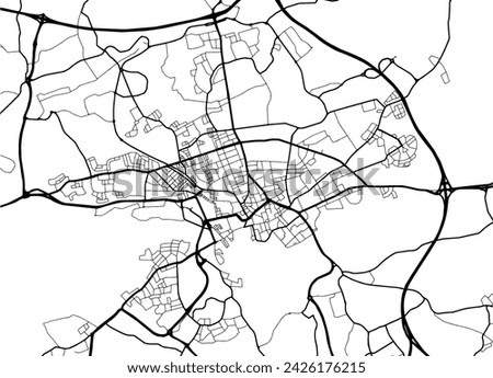 Vector city map of Preston in the United Kingdom with black roads isolated on a white background.