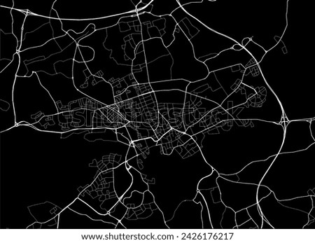 Vector city map of Preston in the United Kingdom with white roads isolated on a black background.