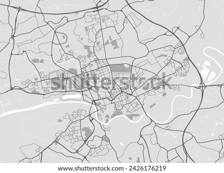 Vector city map of Preston in the United Kingdom with black roads isolated on a grey background.