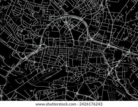 Vector city map of Leeds Center in the United Kingdom with white roads isolated on a black background.