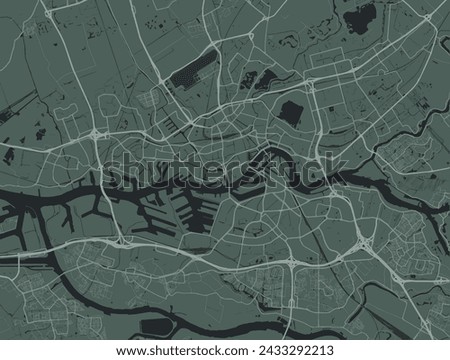 Vector city map of Rotterdam in the Netherlands with white roads isolated on a green background.