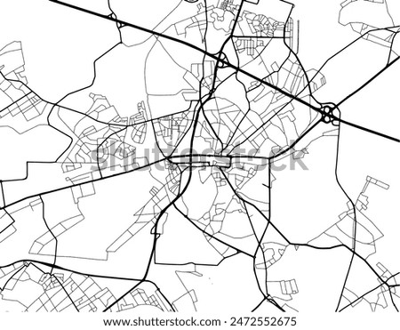 Vector city map of Genk in Belgium with black roads isolated on a white background.