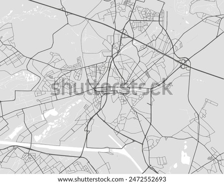 Vector city map of Genk in Belgium with black roads isolated on a grey background.