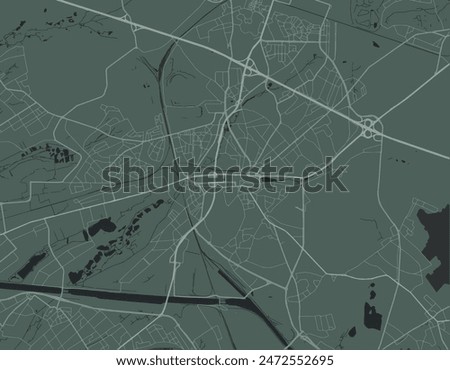 Vector city map of Genk in Belgium with white roads isolated on a green background.