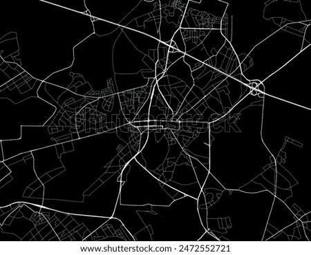 Vector city map of Genk in Belgium with white roads isolated on a black background.