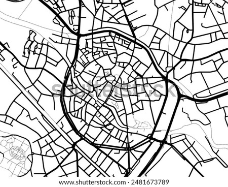 Vector city map of Mechelen Centrum in Belgium with black roads isolated on a white background.