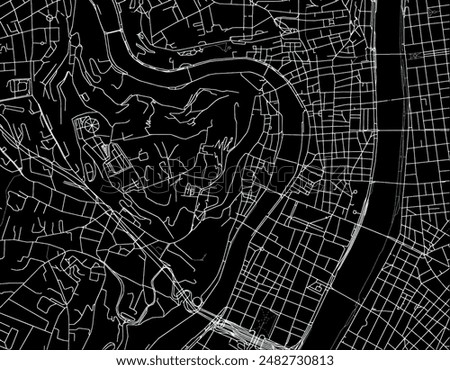 Vector city map of Lyon Centre in France with white roads isolated on a black background.