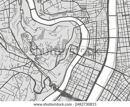 Vector city map of Lyon Centre in France with black roads isolated on a grey background.