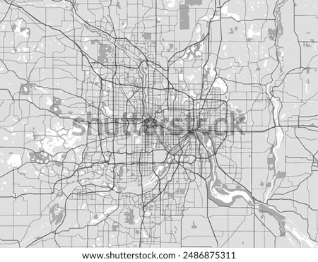 Vector city map of Twin cities Minnesota in the United States of America with black roads isolated on a grey background.